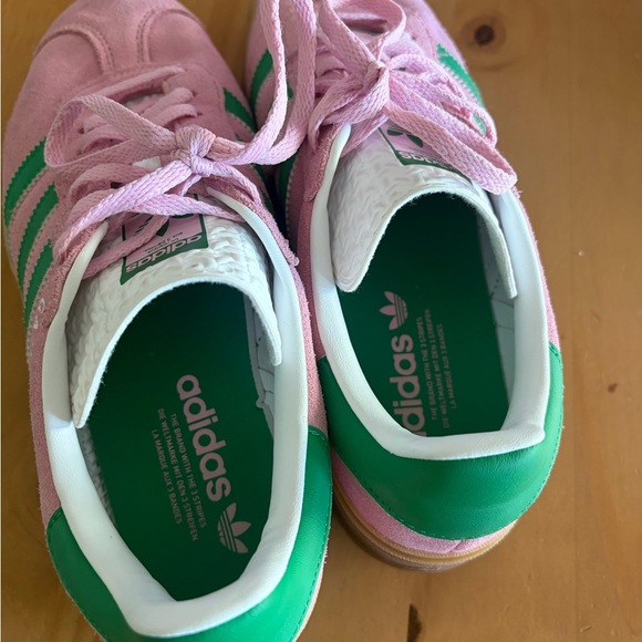 adidas Women's Pink Suede Sneakers with Green Stripes - Picture 6 of 8